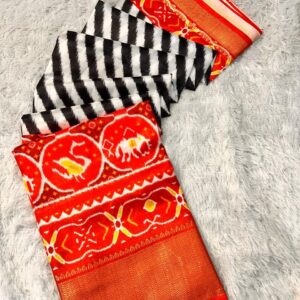 Patola Malai Print Silk Saree Black