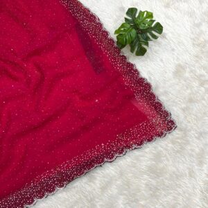 Jimi Chu Designer Saree with Stone Work -RANI PINK