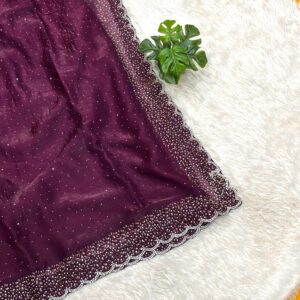 Jimi Chu Designer Saree with Stone Work -WINE