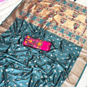 Navarang Kalanjali Paithani Navaratri Special- Gray PETROL BLUE