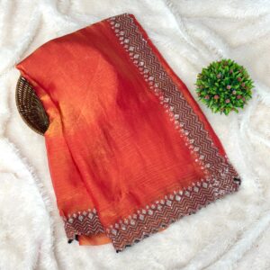 Reshma Fancy Chiffon Designer Saree with Blouse Piece –ORANGE