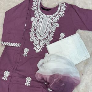 Royal Lakhnavi 3-Piece Dress Set : Onionpink