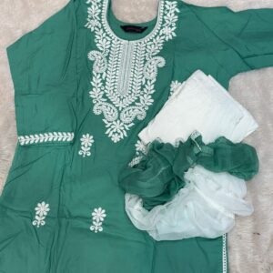 Royal Lakhnavi 3-Piece Dress Set : Pista